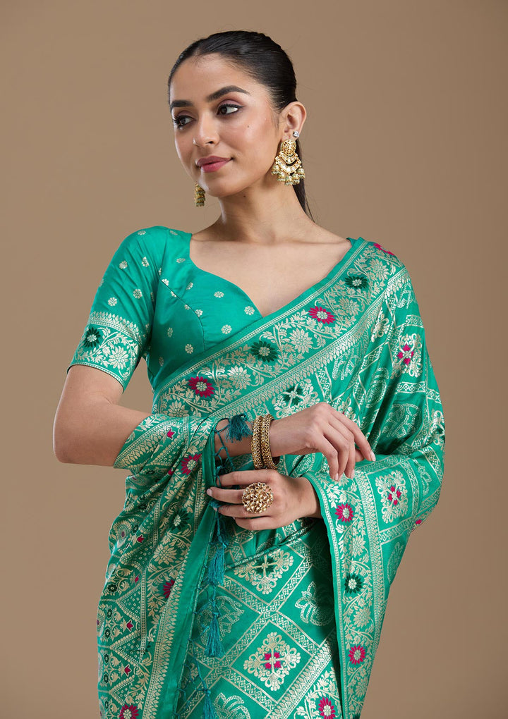 Rama Green Kanjivaram Silk Saree-koskii
