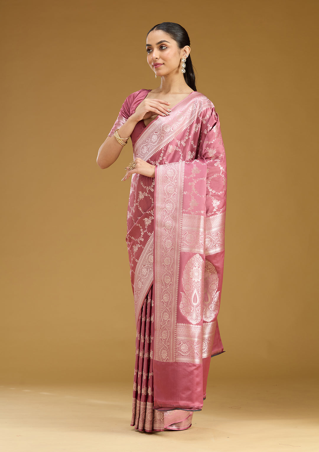 Mauve Zariwork (Gold) Art Silk Saree
