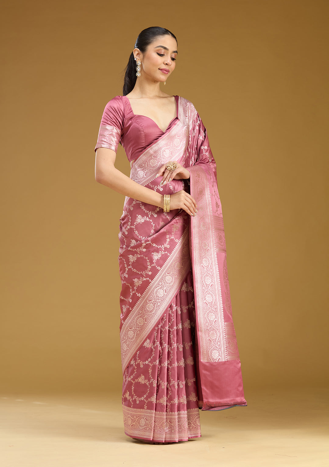 Mauve Zariwork (Gold) Art Silk Saree