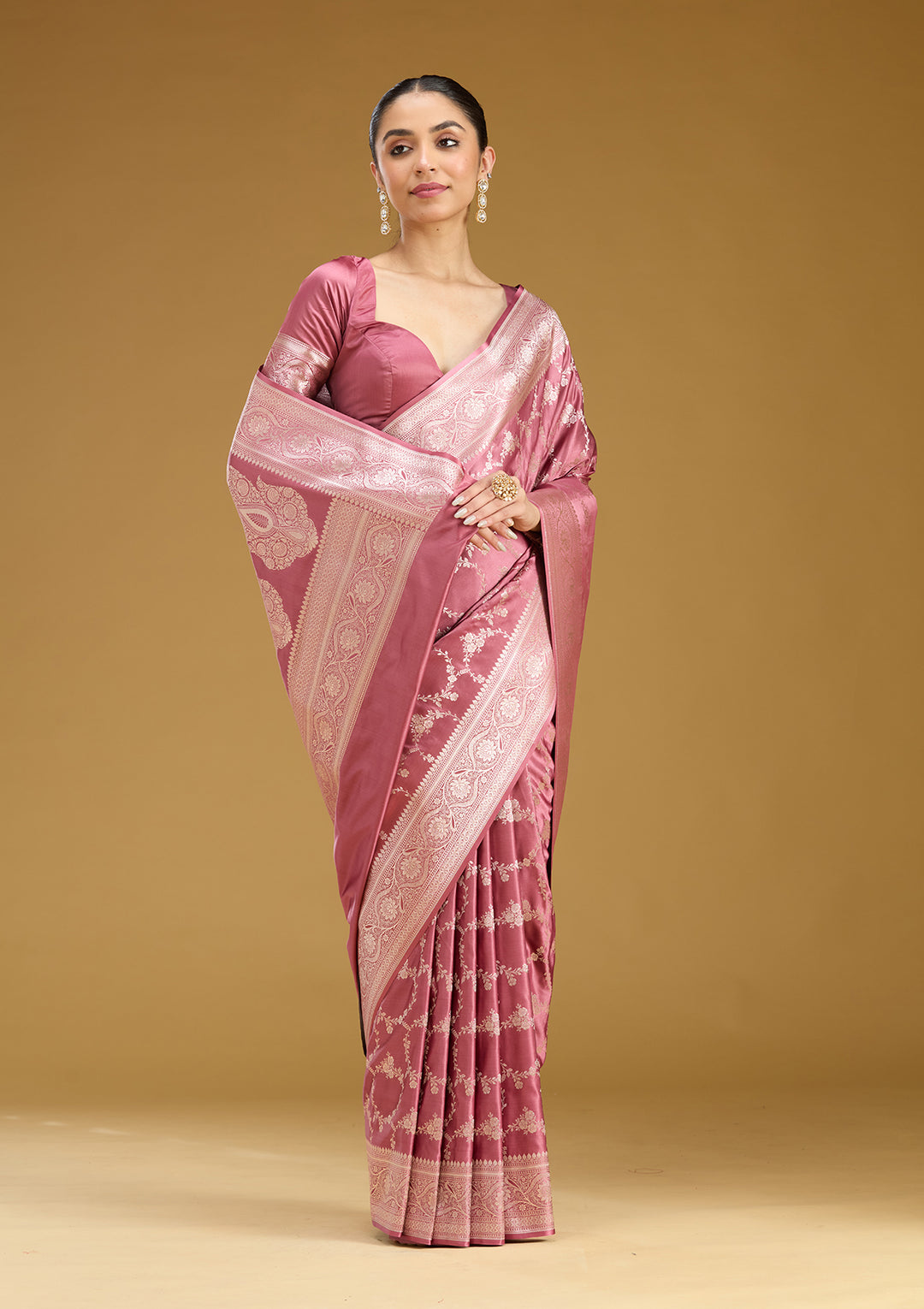 Mauve Zariwork (Gold) Art Silk Saree