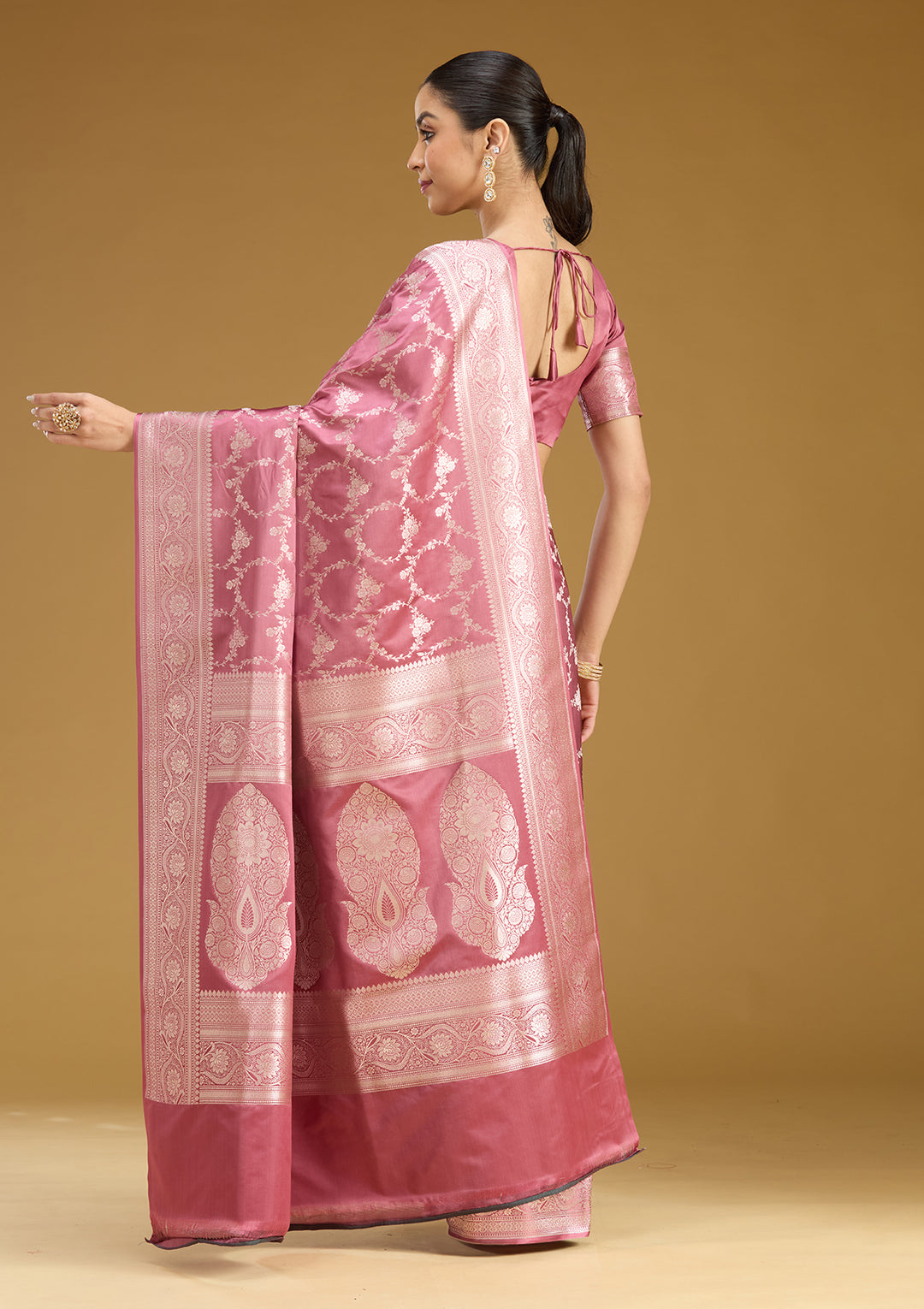 Mauve Zariwork (Gold) Art Silk Saree