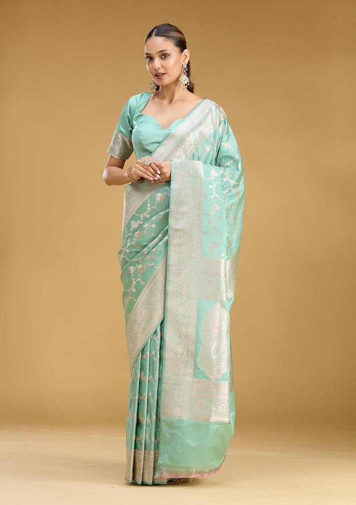 Sea Green Zariwork (Gold) Art Silk Saree