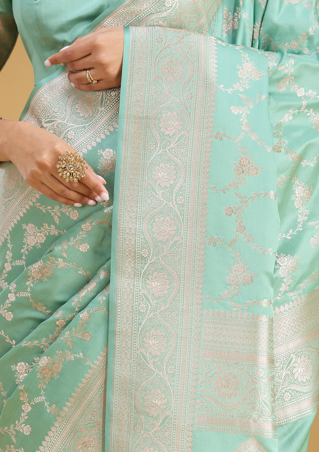 Sea Green Zariwork (Gold) Art Silk Saree