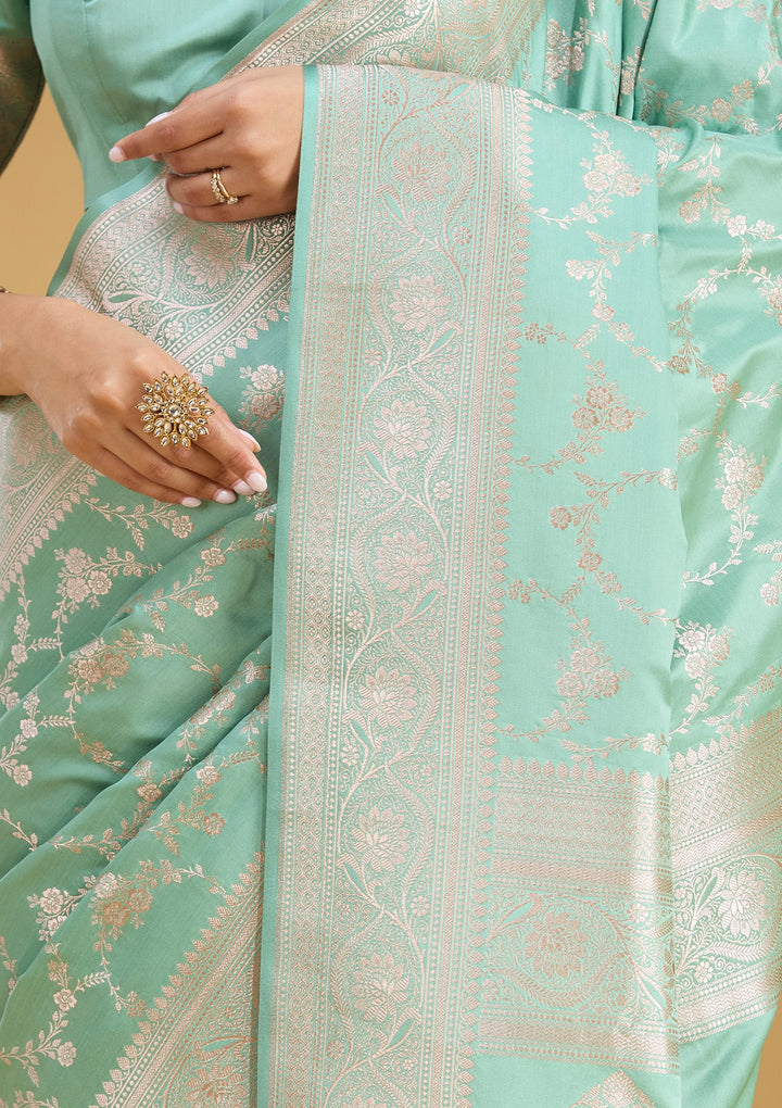 Sea Green Zariwork (Gold) Art Silk Saree