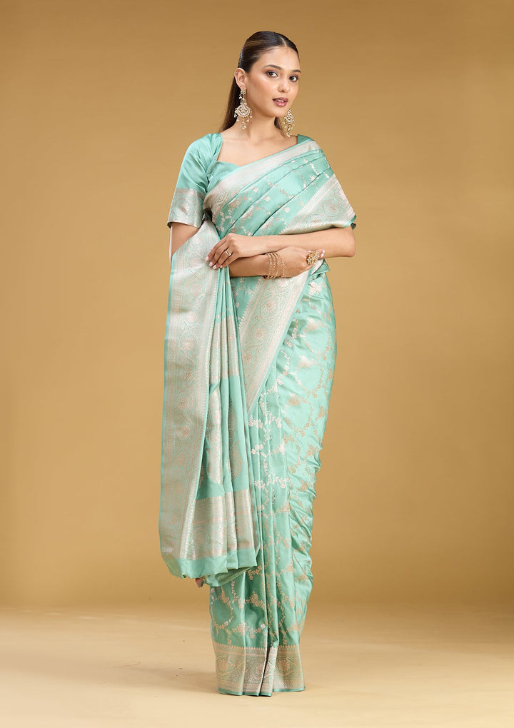 Sea Green Zariwork (Gold) Art Silk Saree
