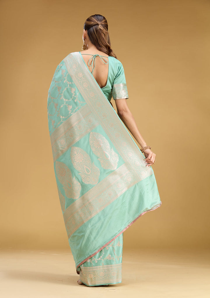 Sea Green Zariwork (Gold) Art Silk Saree