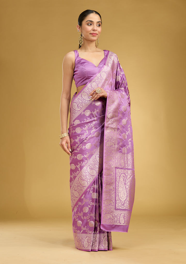 Lavender Zariwork Art Silk Silk Saree