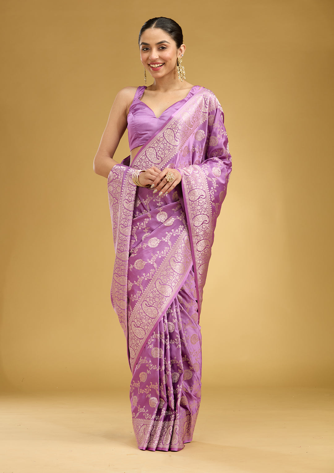 Lavender Zariwork Art Silk Silk Saree