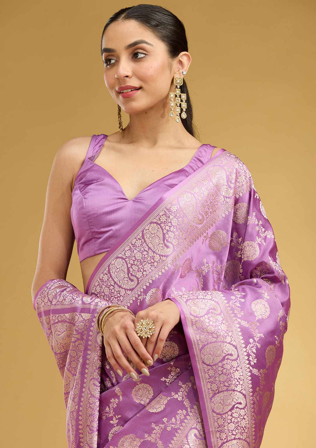 Lavender Zariwork Art Silk Silk Saree