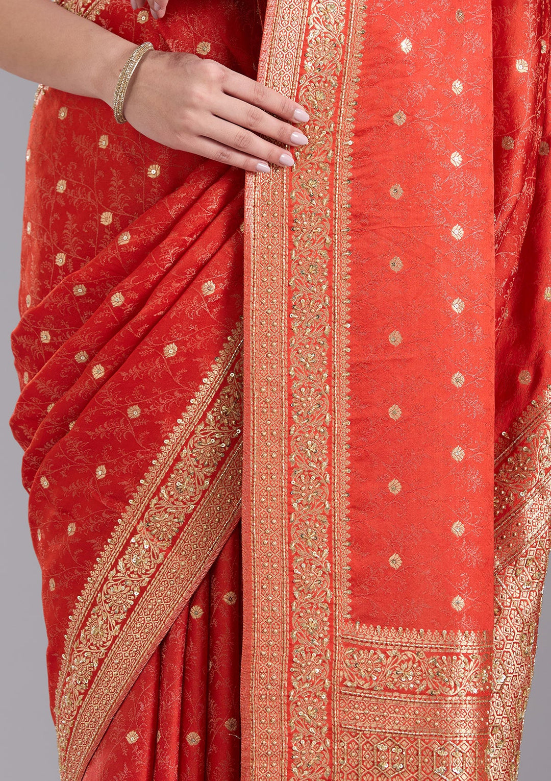Orange Aariwork Silk Saree-koskii