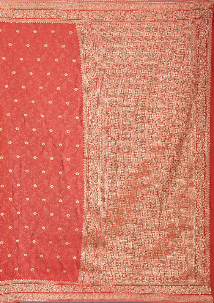 Orange Aariwork Silk Saree-koskii