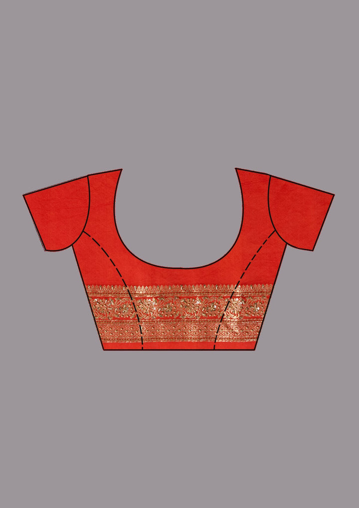 Orange Aariwork Silk Saree-koskii