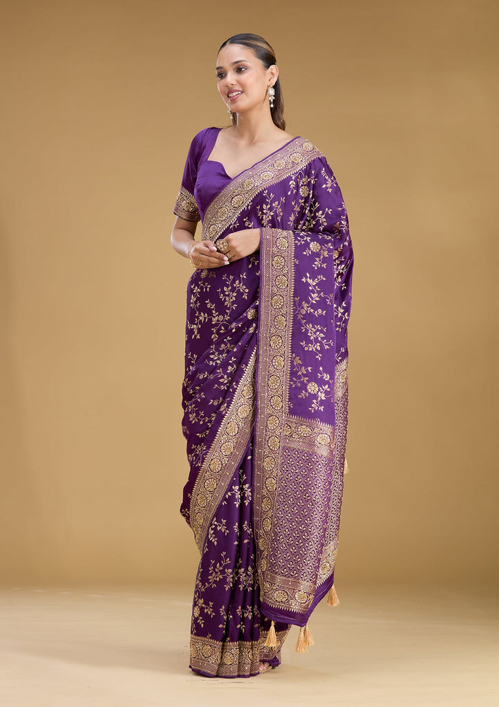 Purple Cutdana Art Silk Saree
