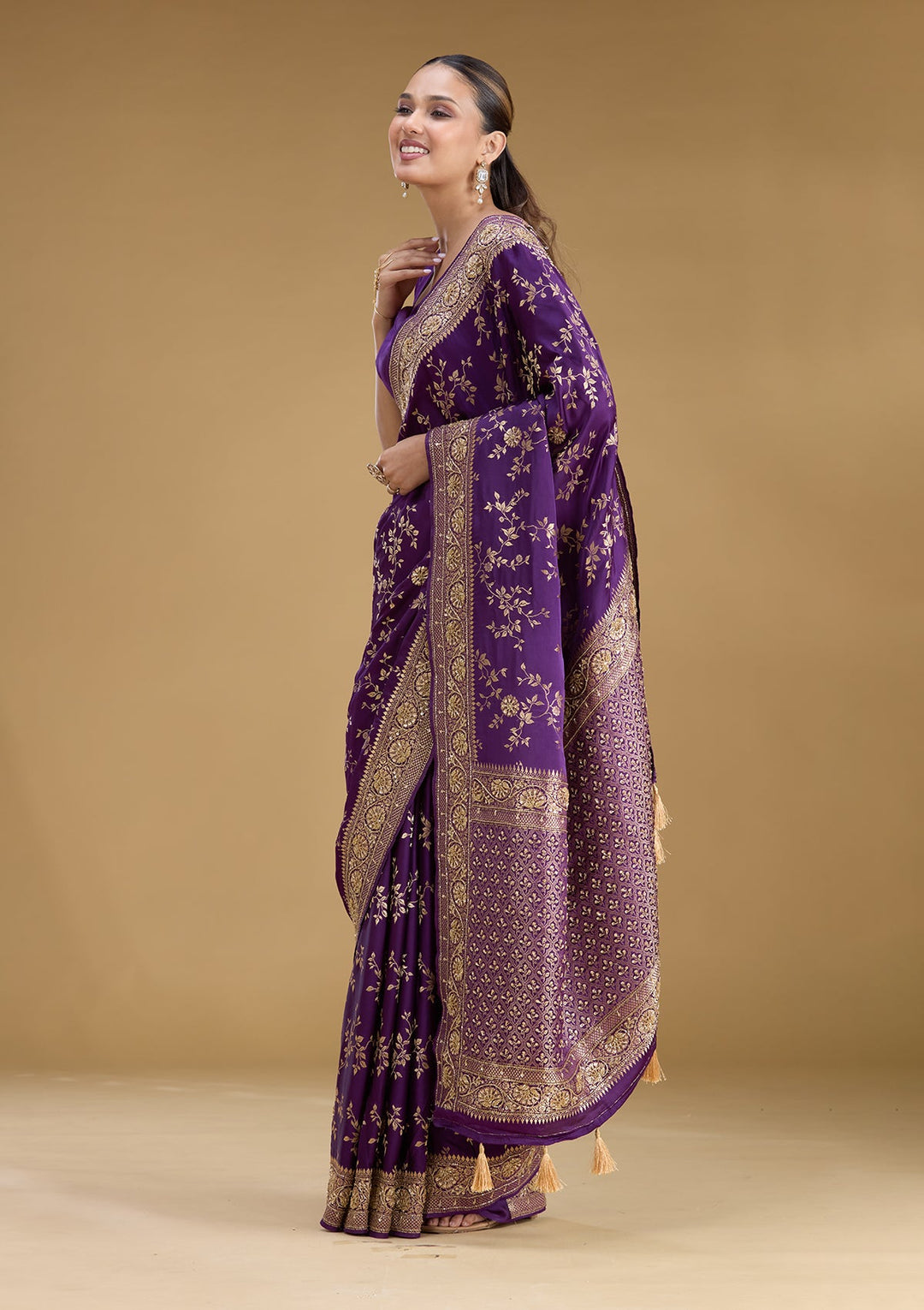 Purple Cutdana Art Silk Saree