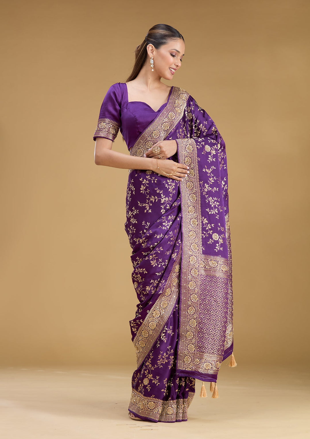 Purple Cutdana Art Silk Saree