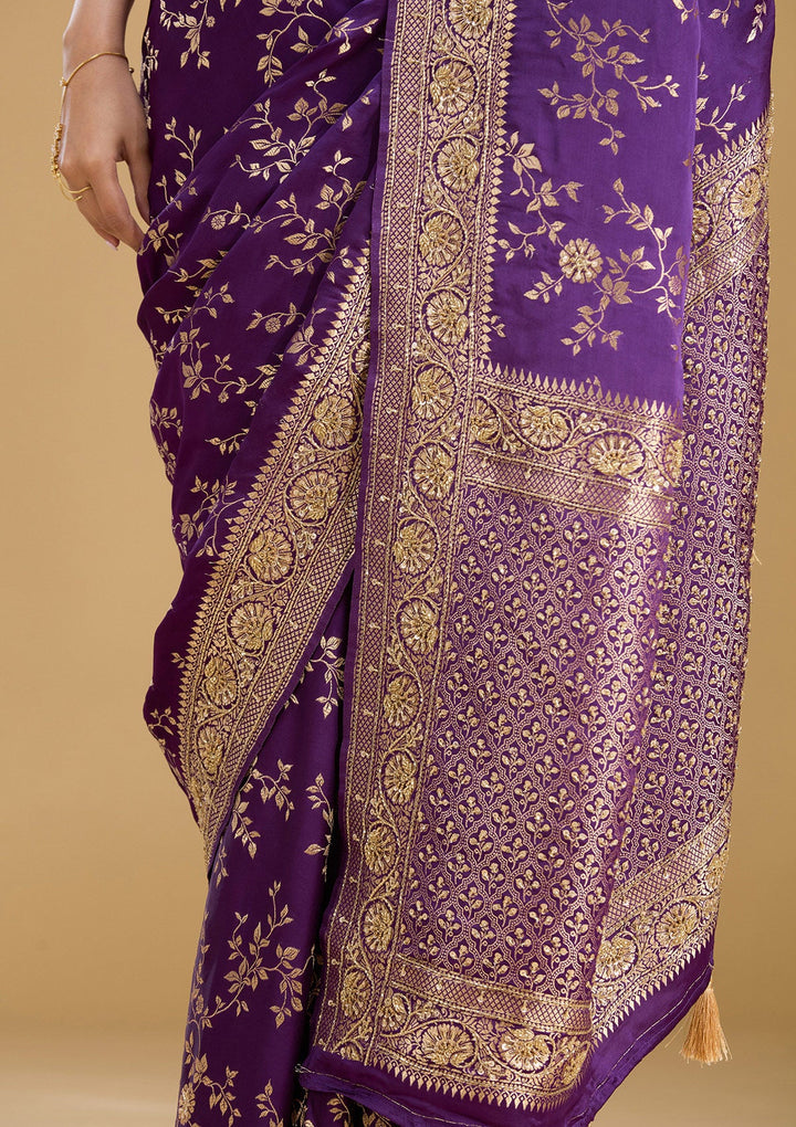 Purple Cutdana Art Silk Saree
