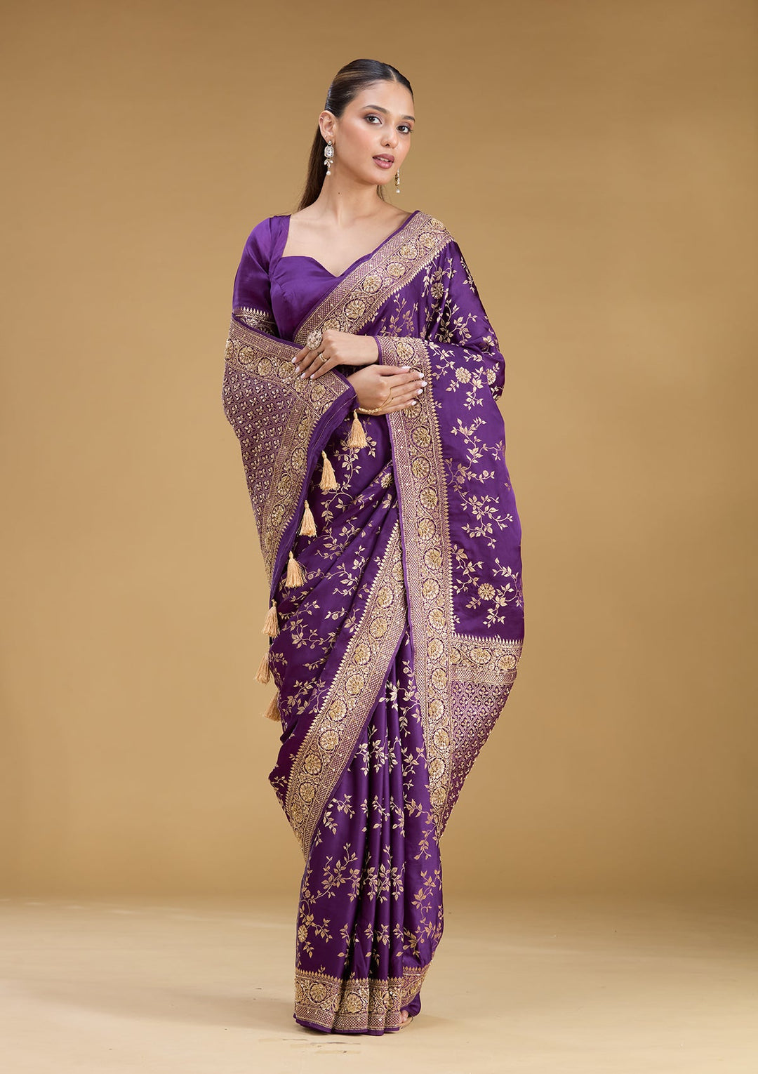 Purple Cutdana Art Silk Saree