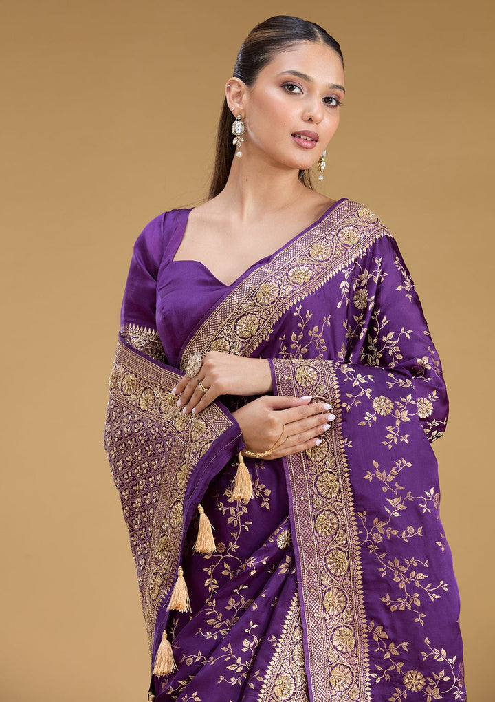 Purple Cutdana Art Silk Saree