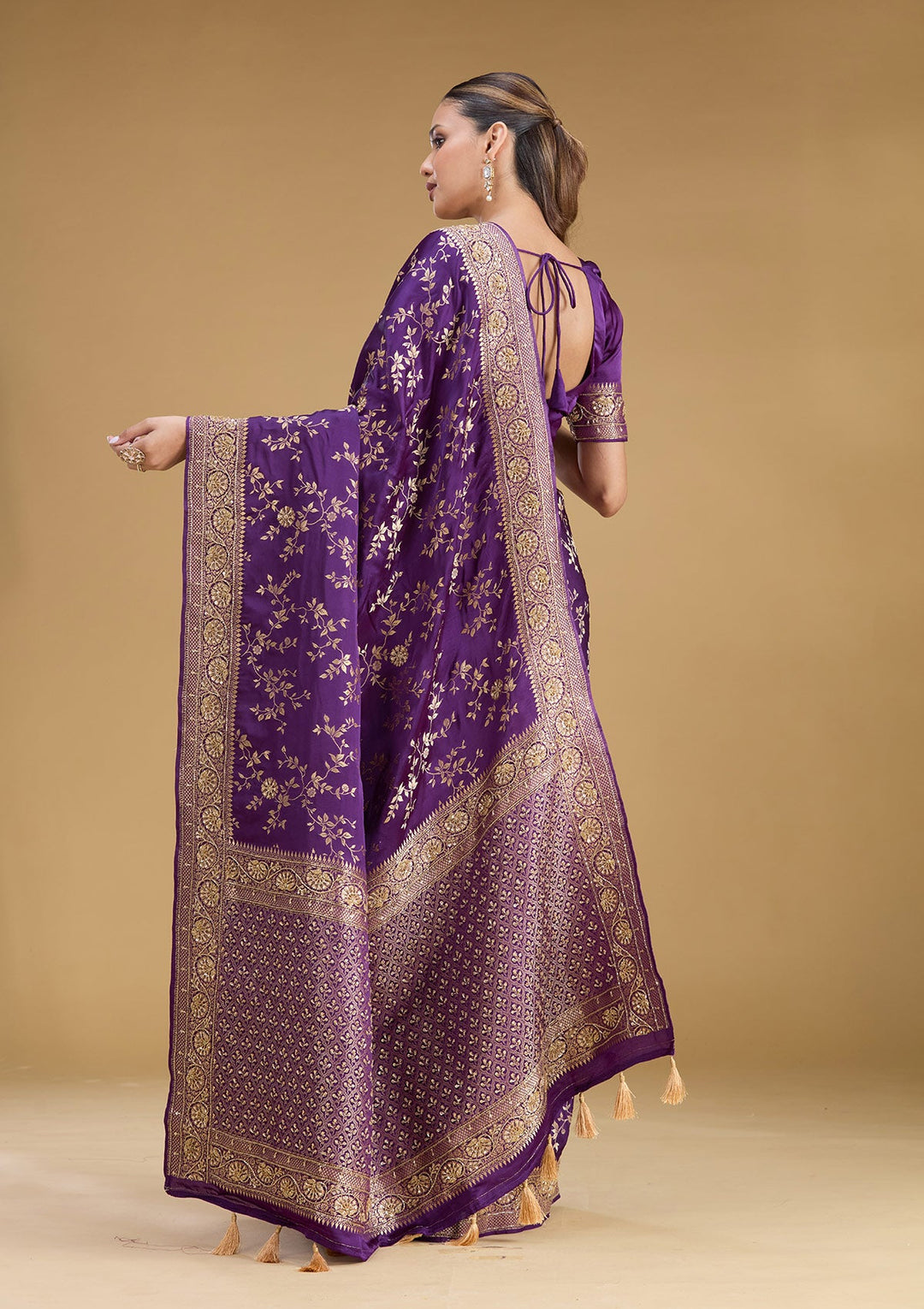 Purple Cutdana Art Silk Saree