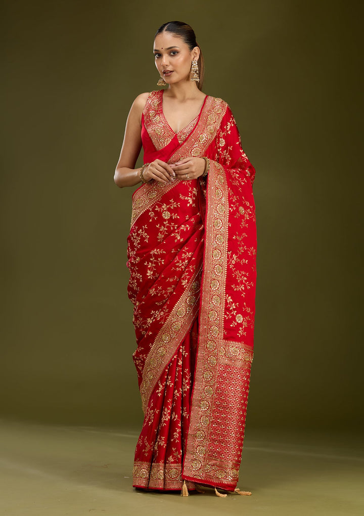 Red Cutdana Silk Saree
