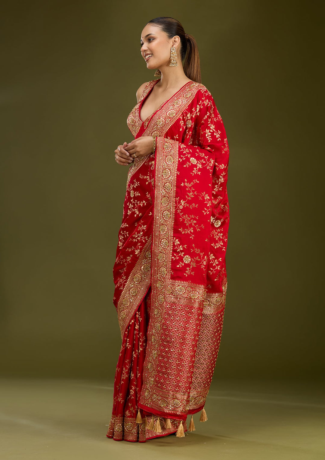 Red Cutdana Silk Saree