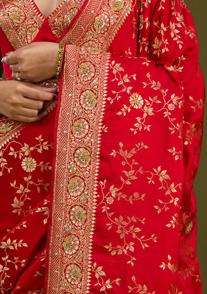 Red Cutdana Silk Saree