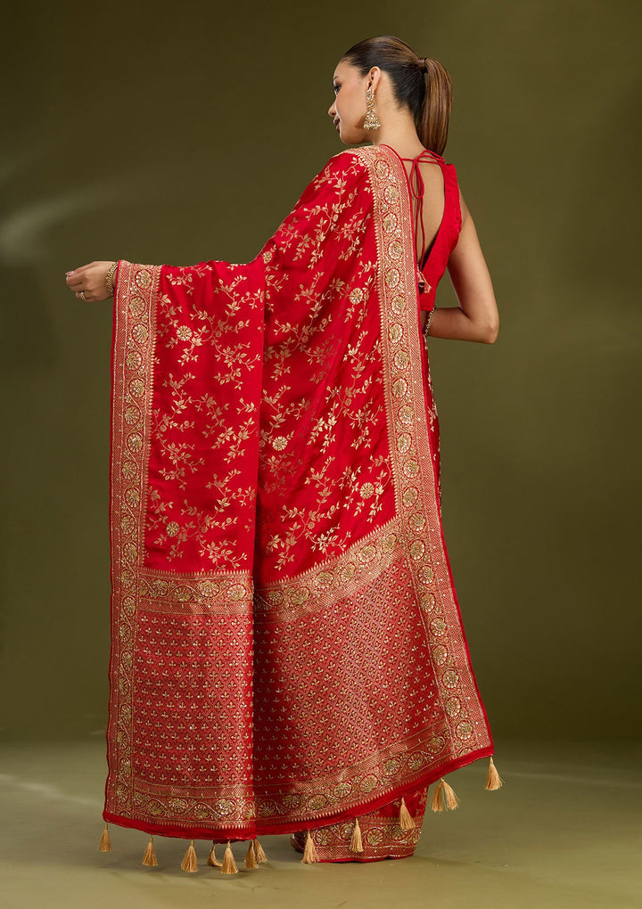 Red Cutdana Silk Saree