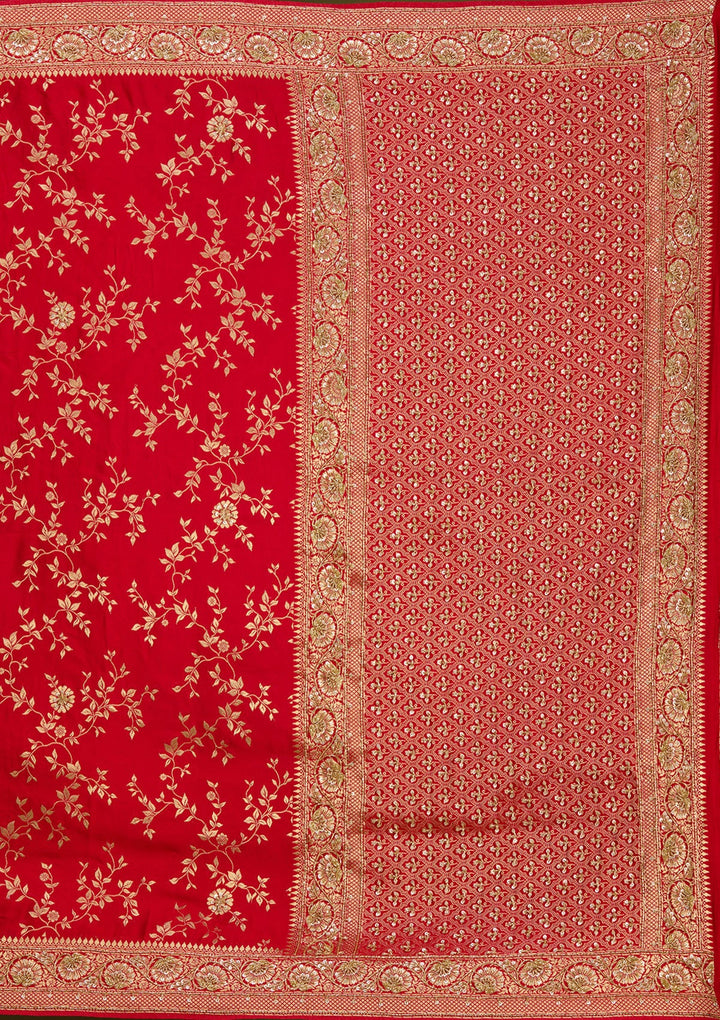 Red Cutdana Silk Saree