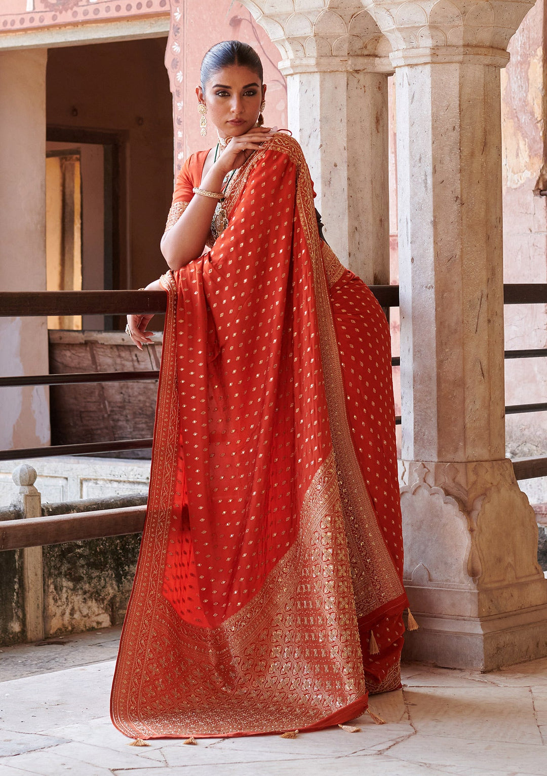 Orange Aariwork Pure Silk Silk_Saree
