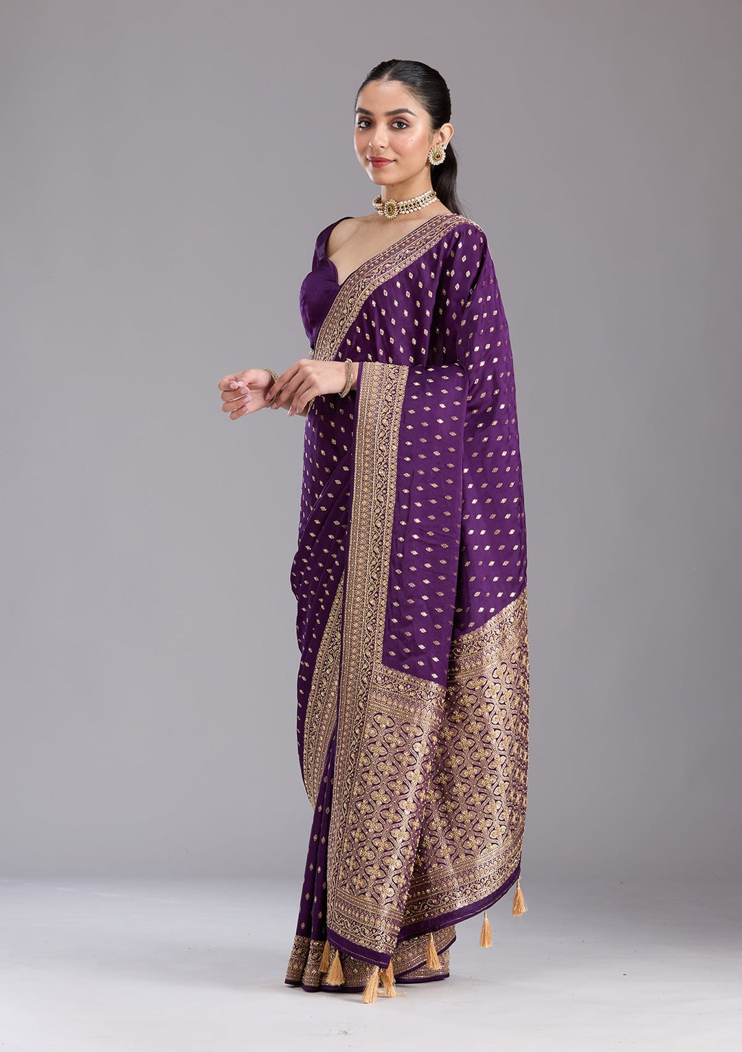 Purple Aariwork Silk Saree-koskii