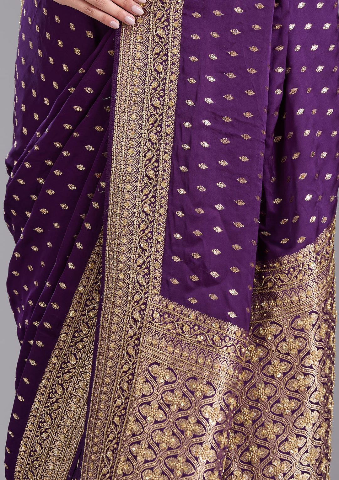Purple Aariwork Silk Saree-koskii