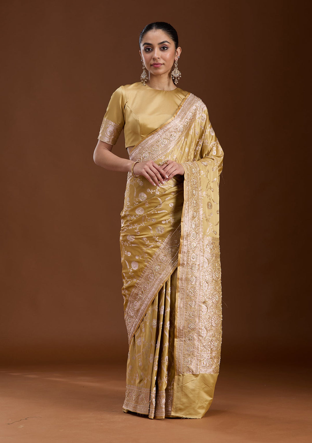 Mehendi Zardozi (Silver) Art Silk Silk_Saree-koskii