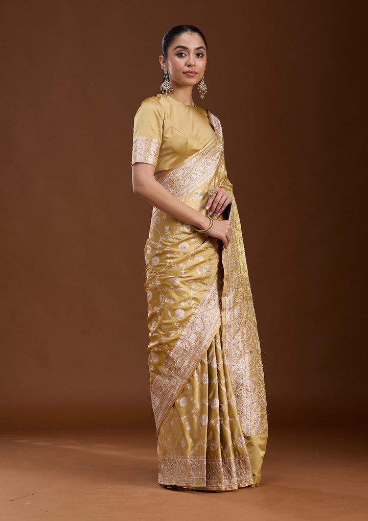 Mehendi Zardozi (Silver) Art Silk Silk_Saree-koskii