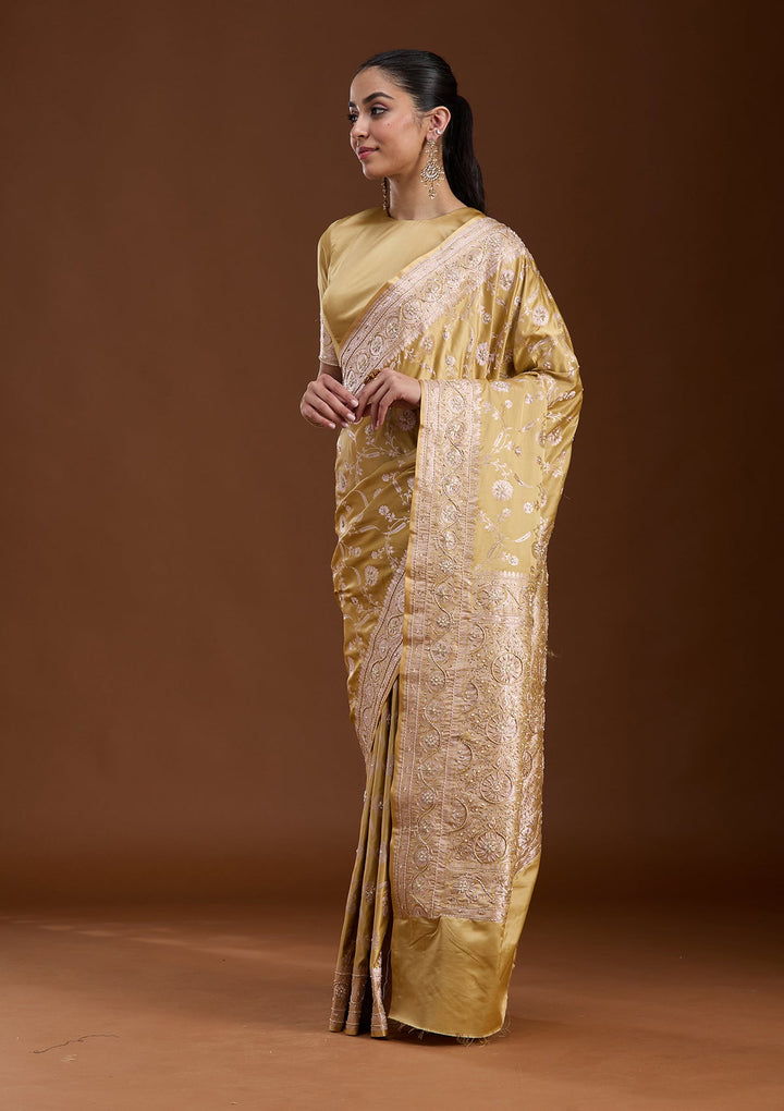 Mehendi Zardozi (Silver) Art Silk Silk_Saree-koskii