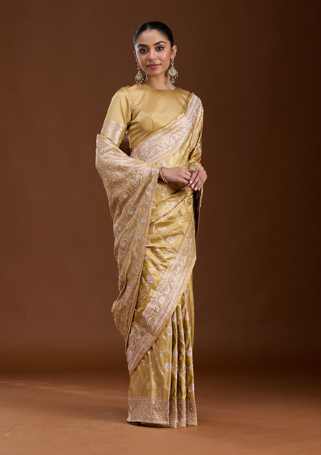 Mehendi Zardozi (Silver) Art Silk Silk_Saree-koskii