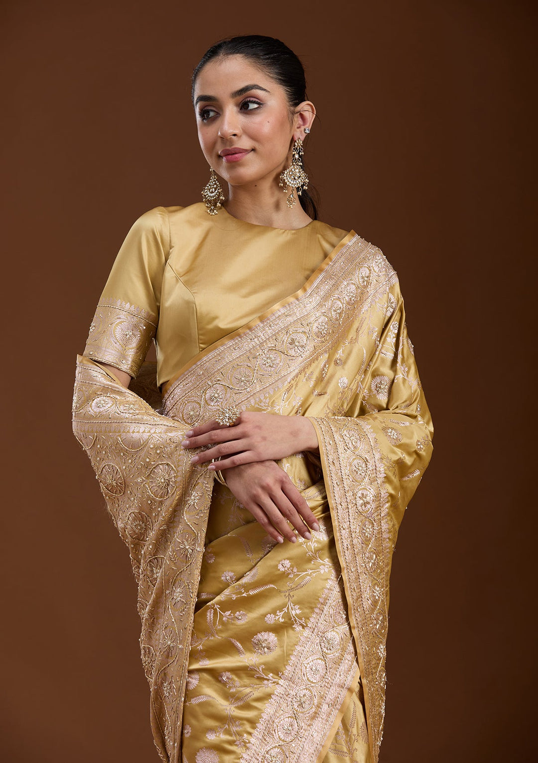 Mehendi Zardozi (Silver) Art Silk Silk_Saree-koskii