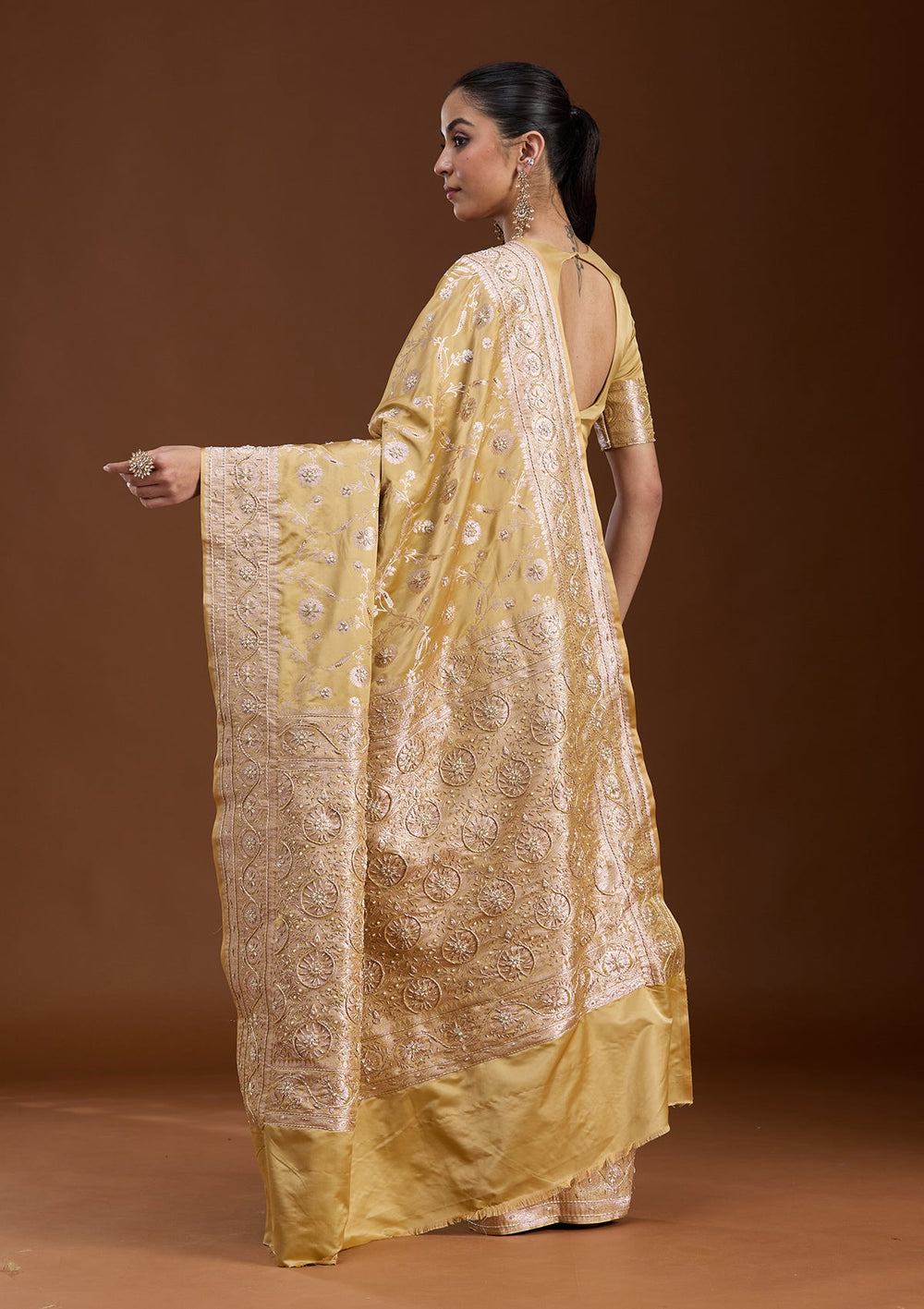 Mehendi Zardozi (Silver) Art Silk Silk_Saree-koskii