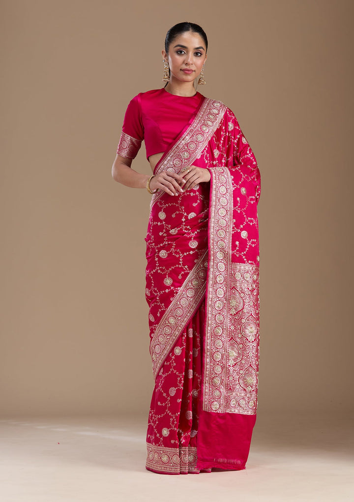 Rani Pink Zardozi (Silver) Art Silk Silk_Saree-koskii