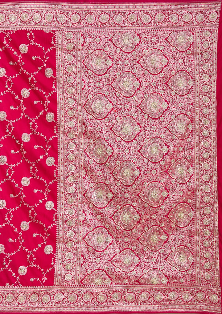 Rani Pink Zardozi (Silver) Art Silk Silk_Saree-koskii