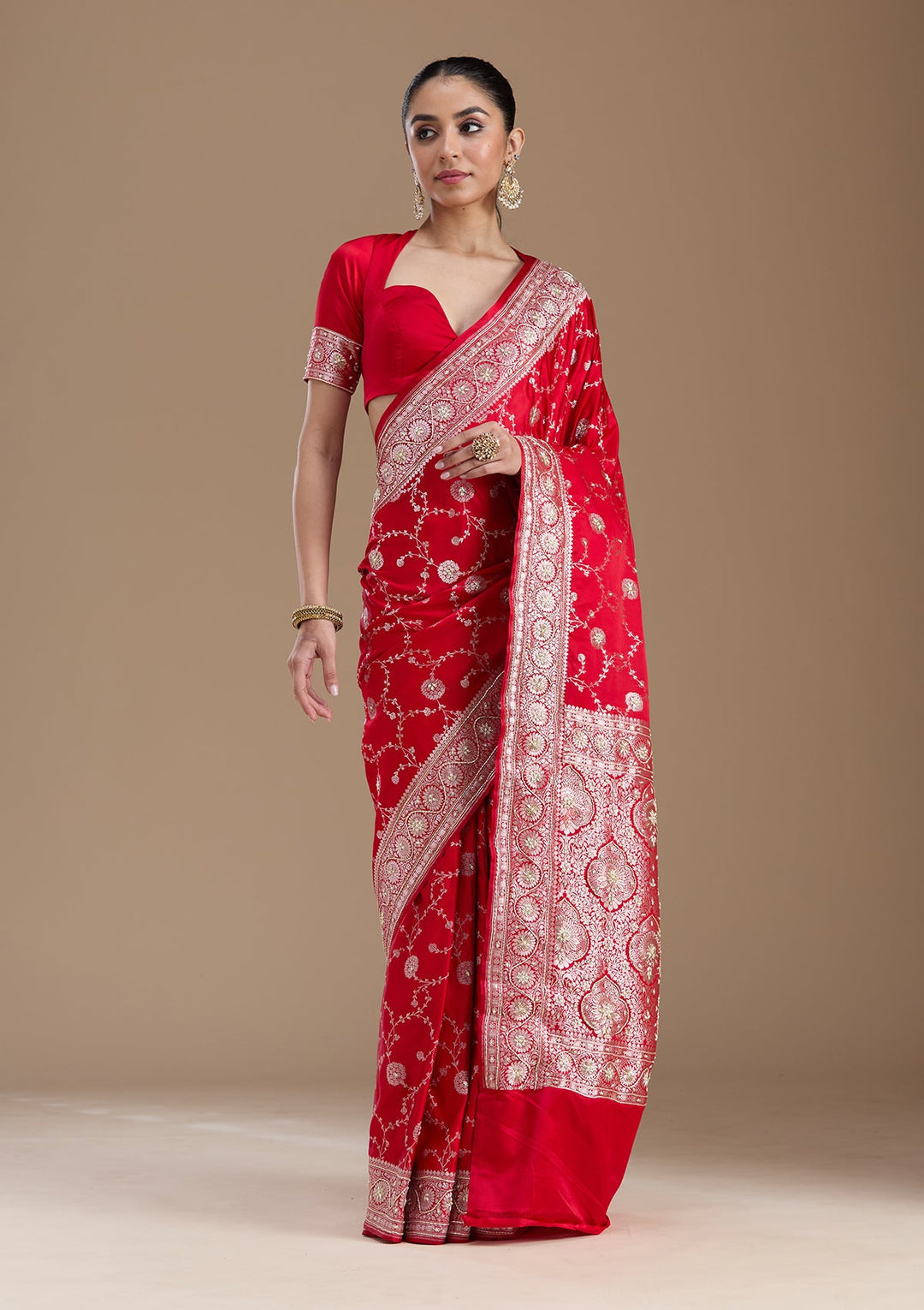 Red Zardozi (Silver) Art Silk Silk_Saree-koskii