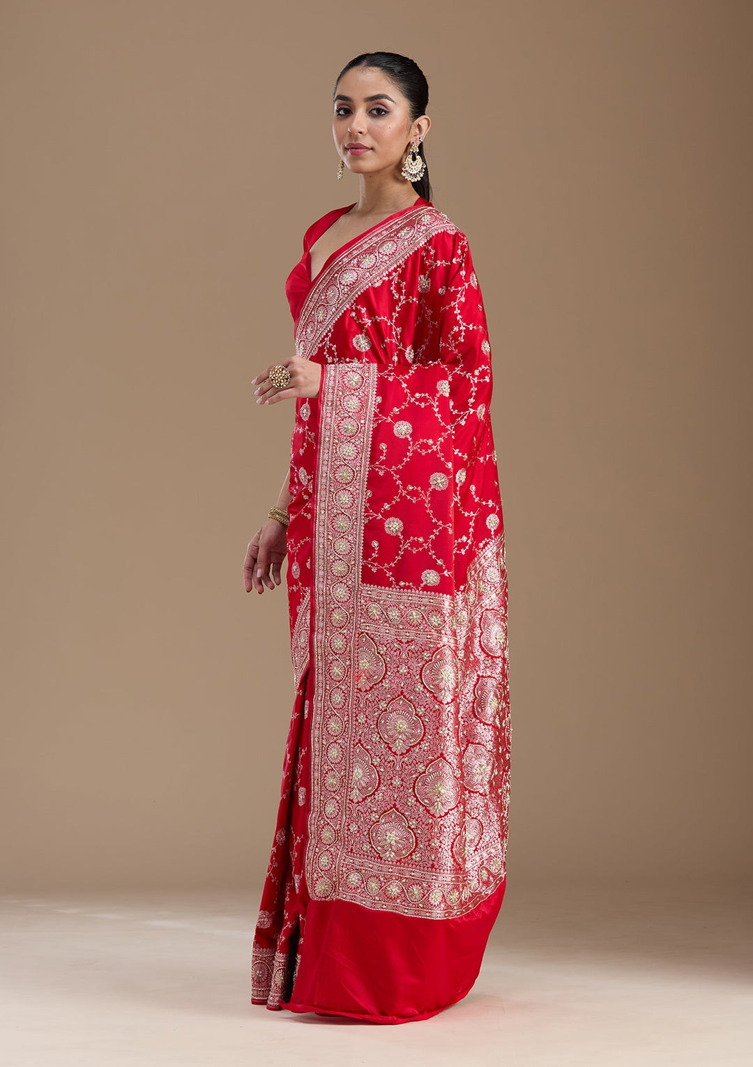 Red Zardozi (Silver) Art Silk Silk_Saree-koskii