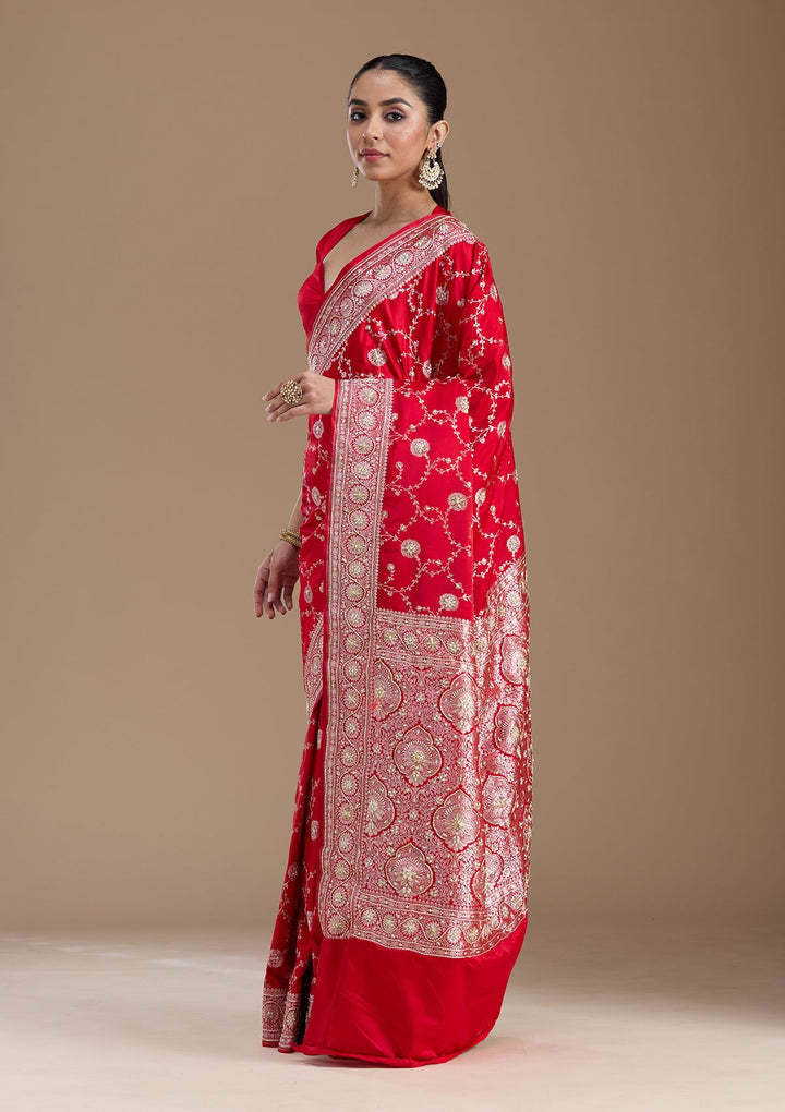 Red Zardozi (Silver) Art Silk Silk_Saree-koskii