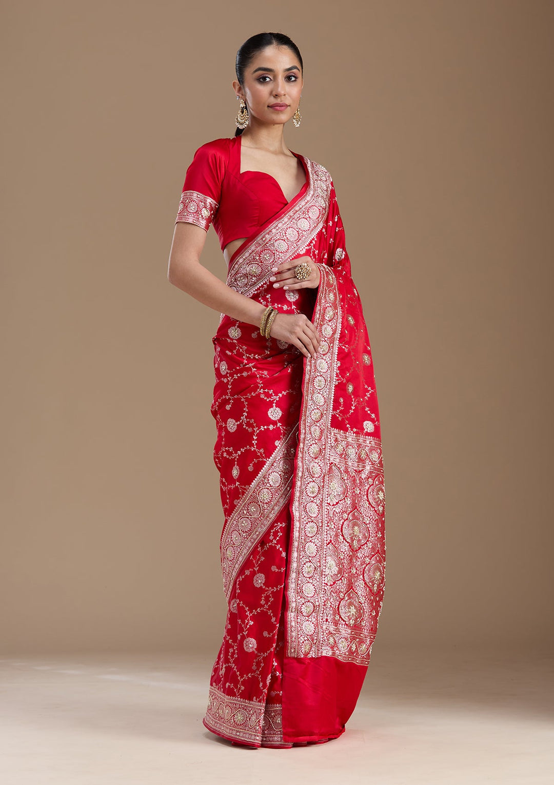 Red Zardozi (Silver) Art Silk Silk_Saree-koskii