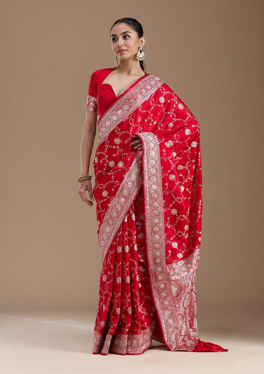 Red Zardozi (Silver) Art Silk Silk_Saree-koskii