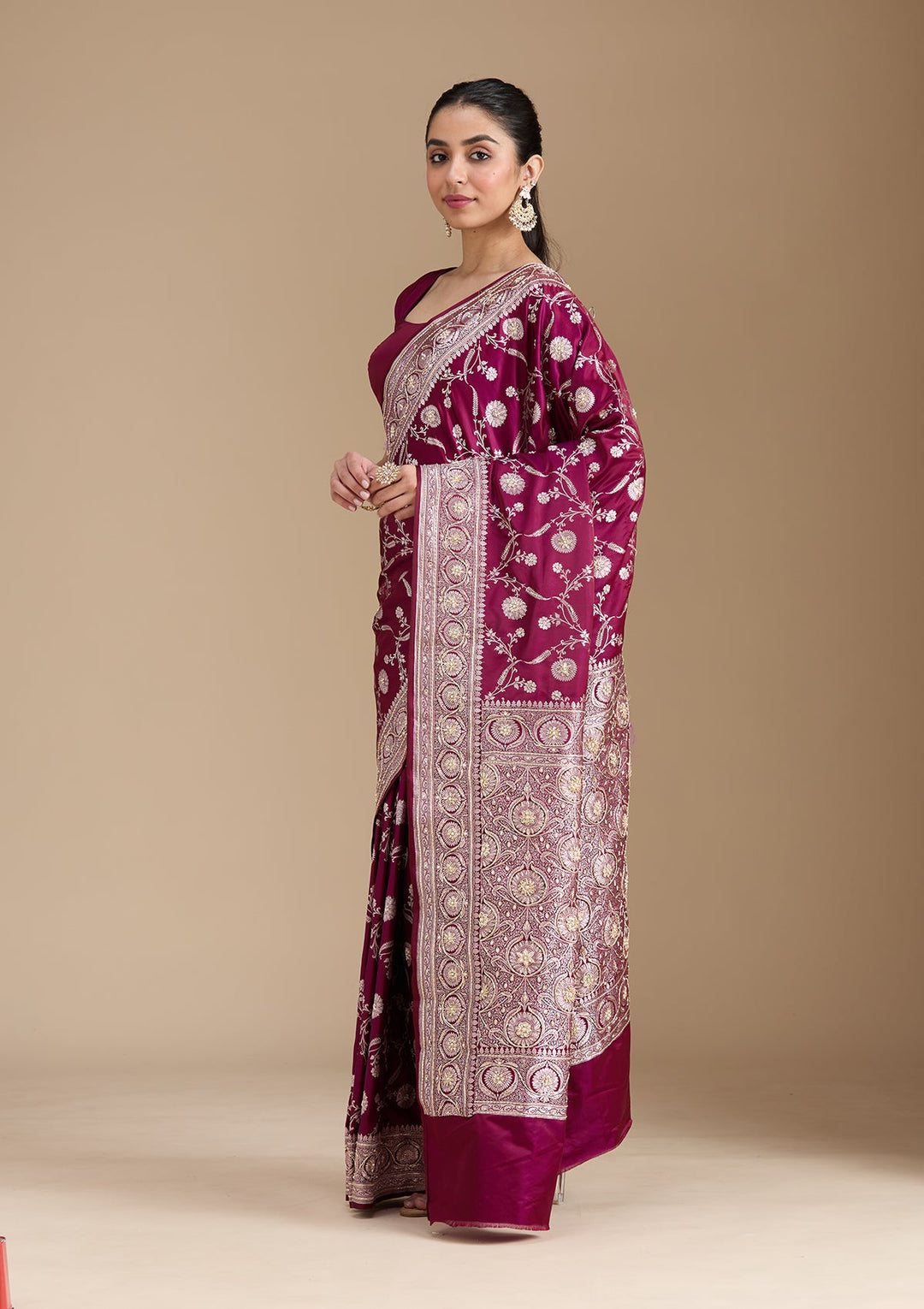 Wine Zardozi (Silver) Art Silk Silk_Saree-koskii