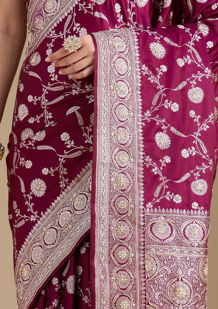 Wine Zardozi (Silver) Art Silk Silk_Saree-koskii