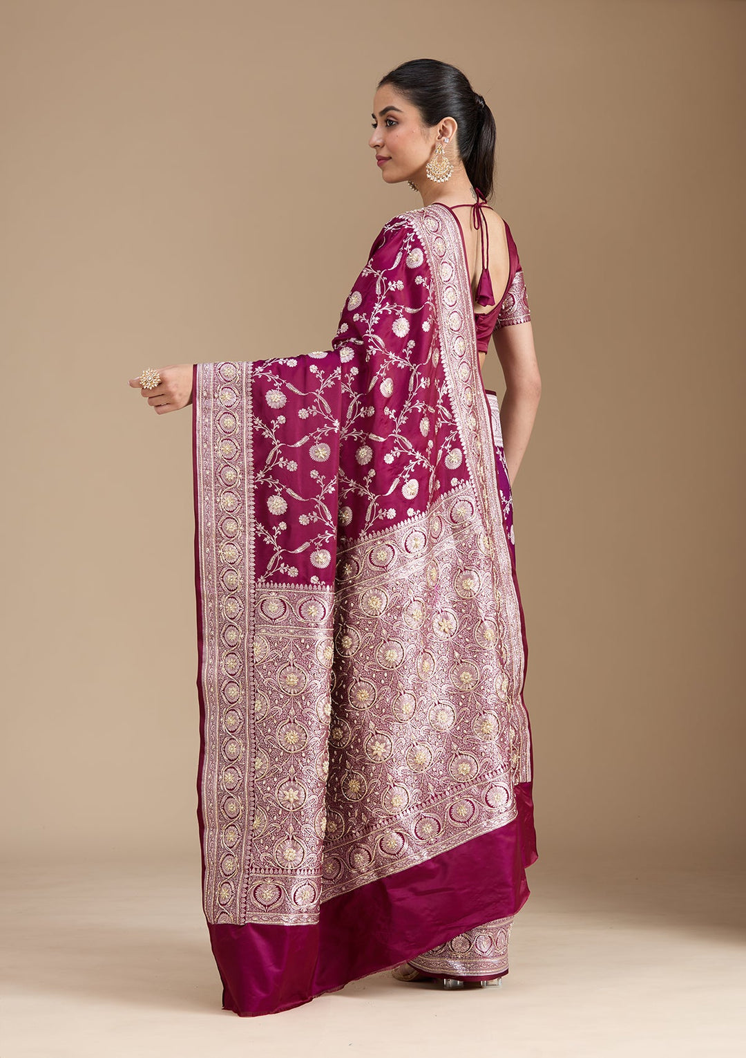 Wine Zardozi (Silver) Art Silk Silk_Saree-koskii