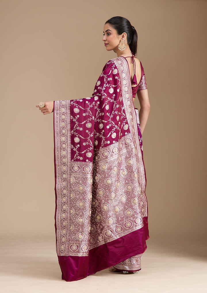 Wine Zardozi (Silver) Art Silk Silk_Saree-koskii