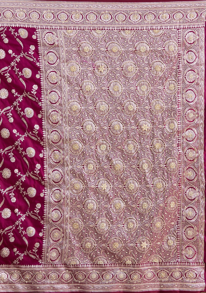 Wine Zardozi (Silver) Art Silk Silk_Saree-koskii