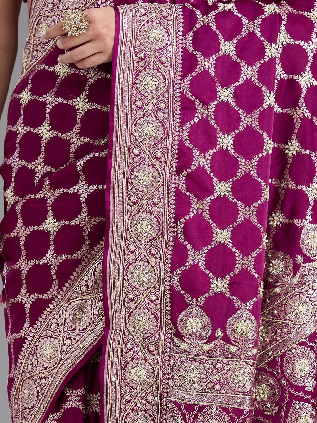 Maroon Zardozi (Silver) Art Silk Silk_Saree-koskii